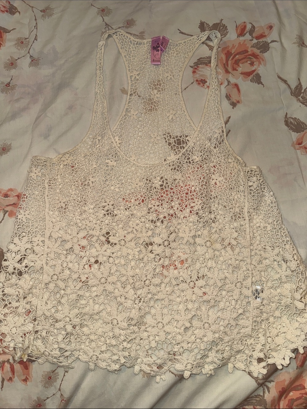 Dolled Up Cream Crochet Racerback Tank Top